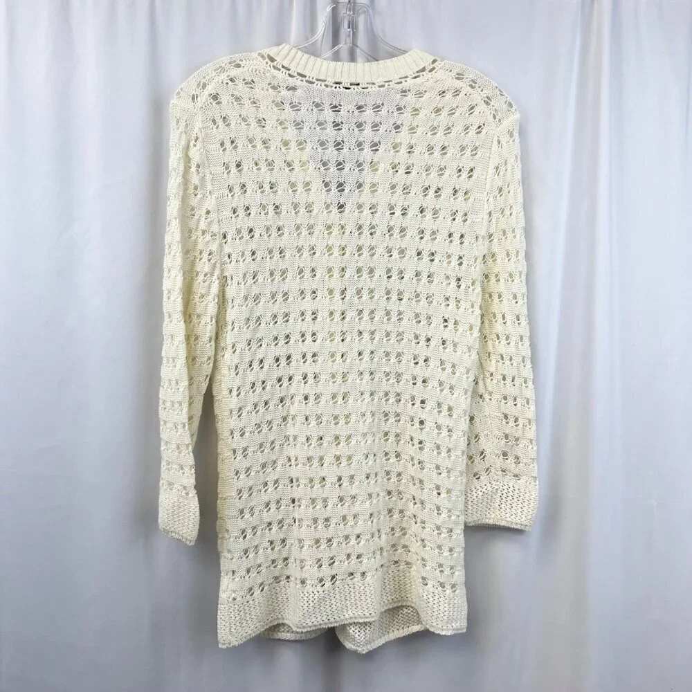 Coldwater Creek Button Down Open Knit Cardigan Cream Women’s Size Medium Long Sl